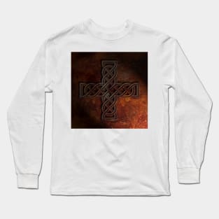 Celtic Knotwork Cross Rust Texture No 1 Long Sleeve T-Shirt